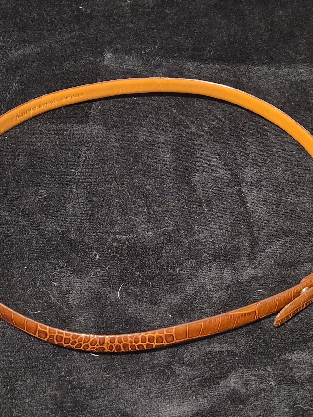 Lauren Ralph Lauren Cognac Alligator Embossed Italian Leather Skinny Belt